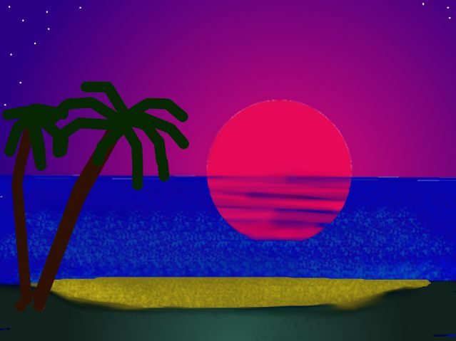 Couchant de soleil sur une plage, avec palmier