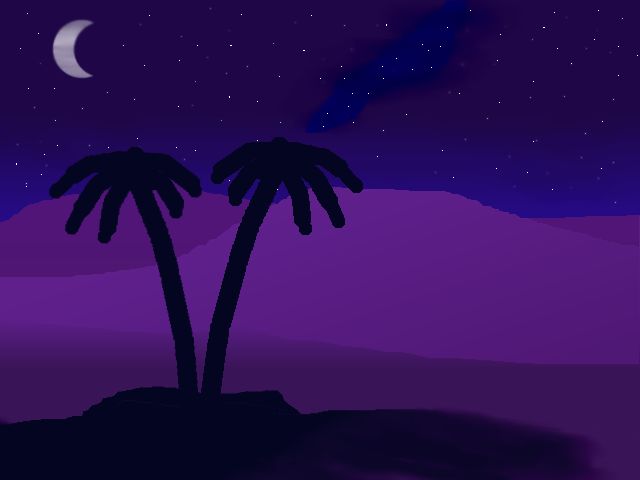 Paysage de desert, de nuit, avec lune